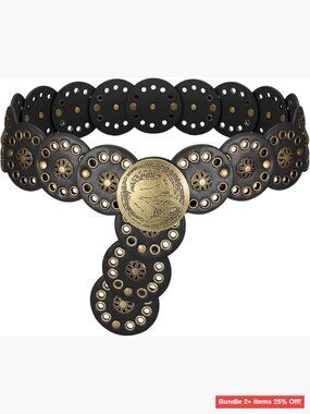 Vintage Western Disc Belt, Adjustable Faux Leather, 3-Inch Wide Waist Belt